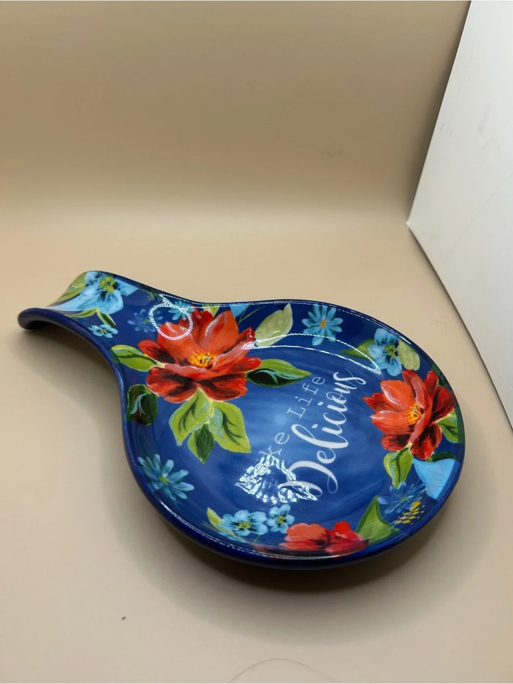 The Pioneer Woman Ceramic Spring Bouquet Floral Spoon Rest, Make Life Delicious